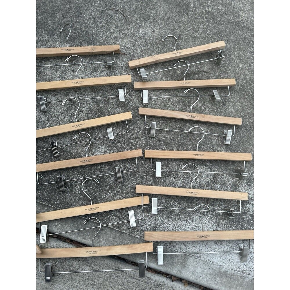Ralph Lauren  Denium and Supply Wooden Hangers Adjustable Clips